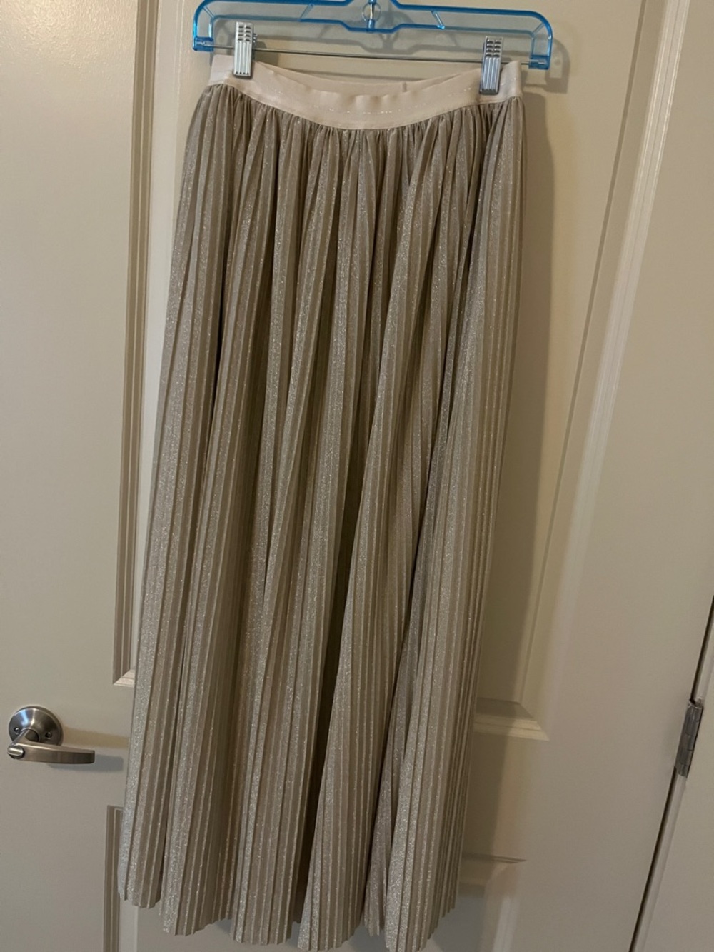 aerie Shimmery Pleated Maxi Skirt in Light Beige